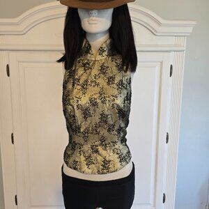 Carmen Marc Valvo Metallic Gold Top with Black Beading, Size 6